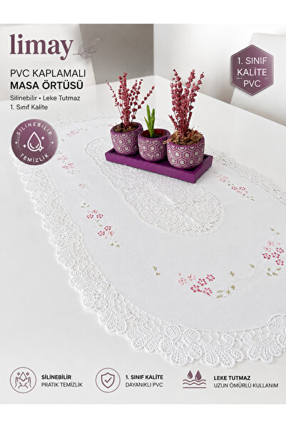 LİMAY Alergăr cu aspect brodat din dantelă - PVC - Față de masă (45cmx83cm)