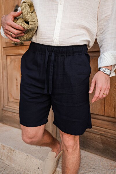 no7man Ibiza Dark Navy Blue 100% Linen Shorts