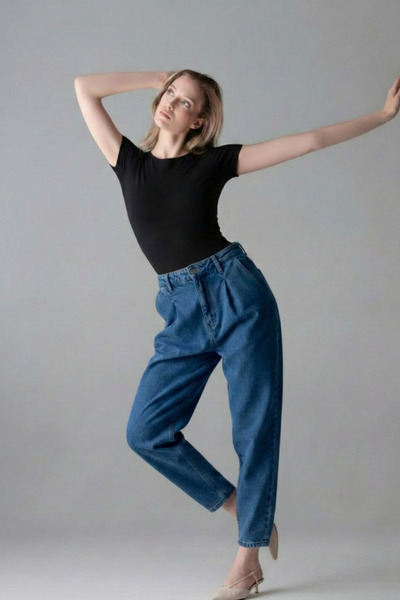 XRAY JEANS Γυναικείο ψηλόμεσο παντελόνι Ελαστικό μπλε φαρδύ τζιν