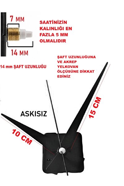 CNR SHOP Saat Mekanizması 14 mm ŞAFT BOYU Sessiz Çalışır Saat Makinesi Akrep-...