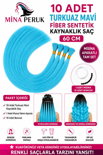Mina Peruk TURKUAZ MAVİ Parlama Yapmaz Mat Fiber Sentetik Renkli Boncuk Kayna...