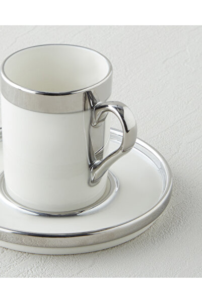 English Home Harmony Silver Porselen Tek Kişilik Kahve Sunum Seti 100 ml Beyaz-Silver