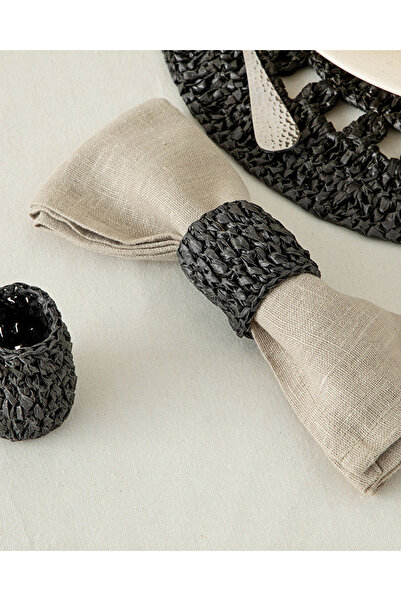English Home Straw Rope Natural İp 2'li Peçete Halkası Antrasit