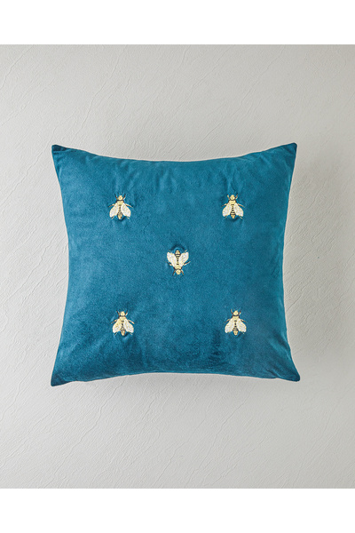 English Home SwarmBees Kadife Nakışlı Kırlent Kılıfı 45x45 cm Yeşil