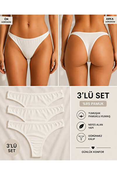 GEMA MODA Kadın Pamuklu Basic String Tanga Külot Seti 3'lü Paket