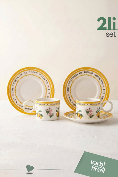 Varbifırsat Set of 2 Lemon Patterned Porcelain Cups |   Tea & Coffee Cup Set ...
