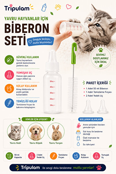 Genel Markalar 4’lü Evcil Hayvan Biberon Seti – Yavru Kedi & Köpek İçin Biber...
