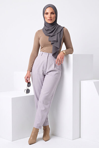 Quesre Kadın Lila Yüksek Bel Mobel Kumaş Palazzo Pantolon - 100 CM - Kırışmay...