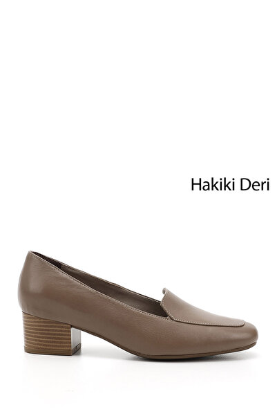 GÖNDERİ(R) Mink Antique Genuine Leather Blunt Toe Short Thick Heeled Women's ...