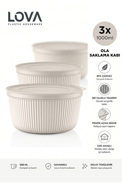 Lova Kapaklı Çok Amaçlı Kase Seti 3 Adet 1000 ml