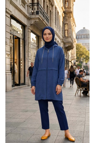 KADO 26Y257714 KAP TUNİK KAPŞONLU FERMUARLI İNDİGO