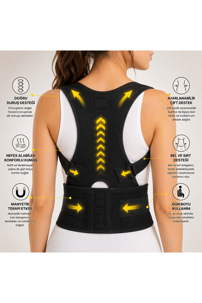 baffhome Unisex Siyah Manyetik Dik Duruş Korsesi Mıknatıslı Sırt Korsesi Dik ...