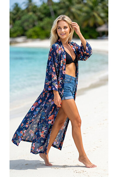 LİLA MARE Pamuk Kumaşlı Handmade Beachwear Yazlık Kimono Standart Bedenlere (...