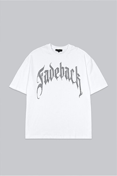 Fadeback Tricou pentru bărbați, alb, supradimensionat, cu strasuri și piatră ...