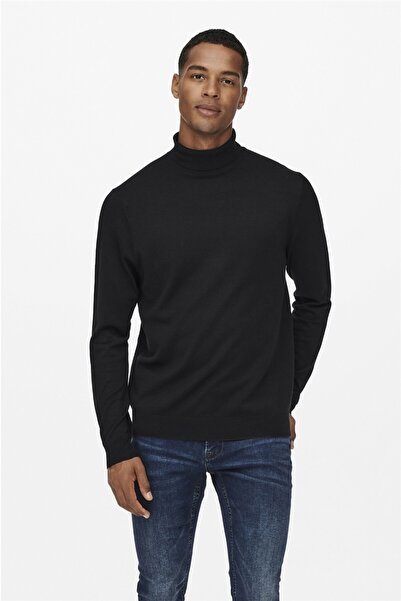 Only & Sons Stand Collar Regular Plain Black Men's Sweater Onswyler Life Reg ...