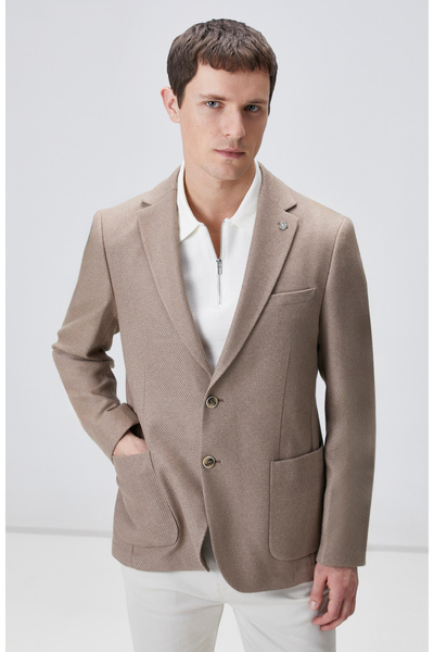 Network Kahverengi Slim Fit Jakarlı Dokuma Ceket