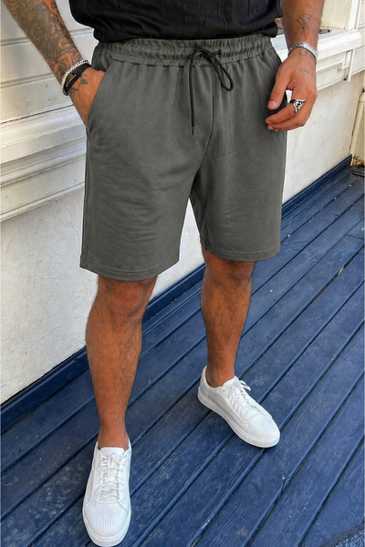 DAMGA JEANS Erkek Beli Lastikli Şık Cepli Bol Basic Haki Şort