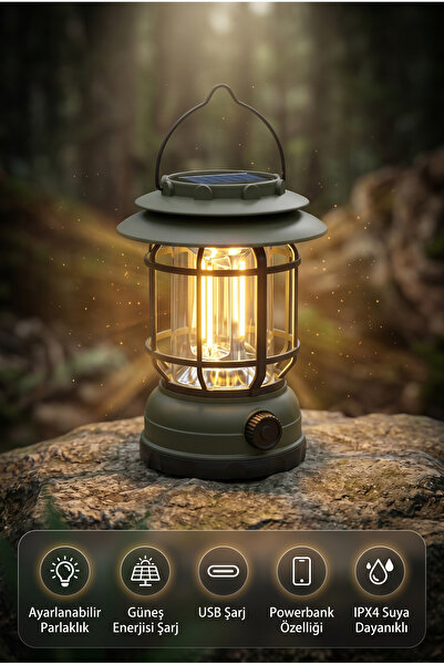 MAKAMP Nostaljik LED Kamp Lambası – Şarjlı, Askılı, Dekoratif Fener