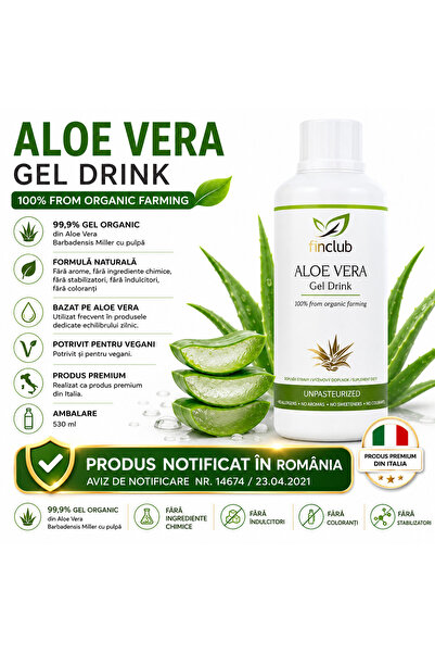 Finclub Supliment alimentar fin Aloe Vera Gel Drink, 530 ml, 99,9% Aloe Vera ...