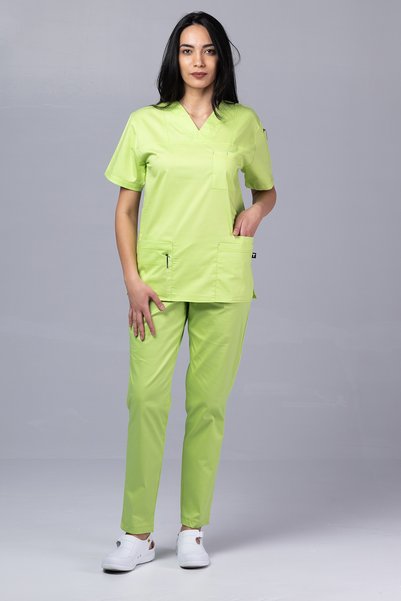 tag Costum medical pentru femei New Cotton Stretch, Verde Măr