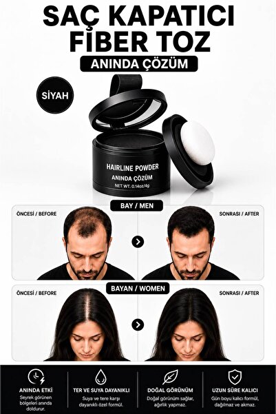 hb skin care Yeni Nesil Saç Dolgunlaştırıcı Siyah Boya Pudra | Seyrek Sakal S...