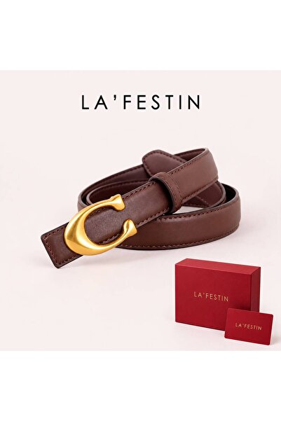 LA'FESTİN حزام نسائي من الجلد الطبيعي بإبزيم ذهبي، حزام بنطلون، حزام قميص