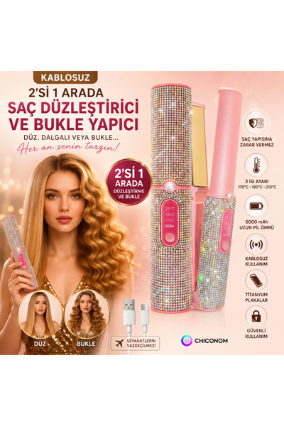chiconom Kablosuz Saç Düzleştirici & Bukle Yapıcı, Titanyum Plaka, 3 Isı Ayar...