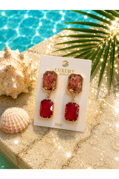 moonlightavm Luxury Red Baguette Stone Earrings
