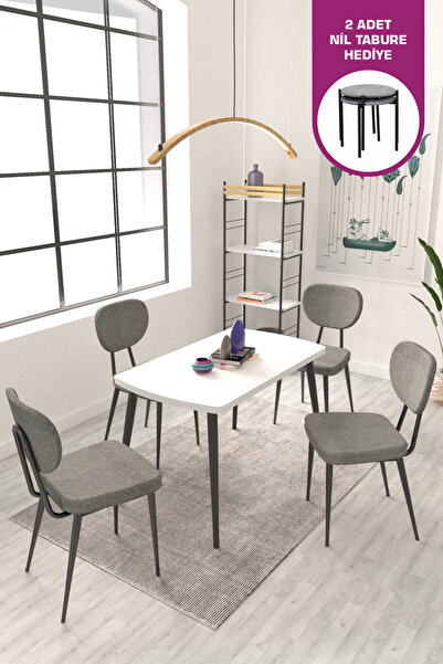 VİLİNZE Deniz Sandalye Argos Ahşap MDF Sabit Mutfak Masası Takımı - 70x120 cm