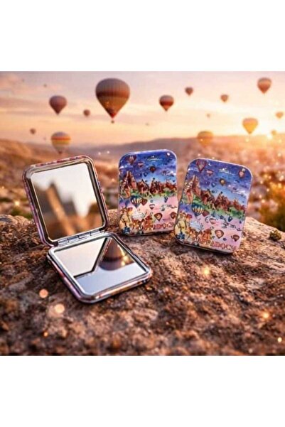 ATHSTORE Kapadokya Temalı Işlemeli Dekoratif Hediyelik Cep Çanta Makyaj Aynas...
