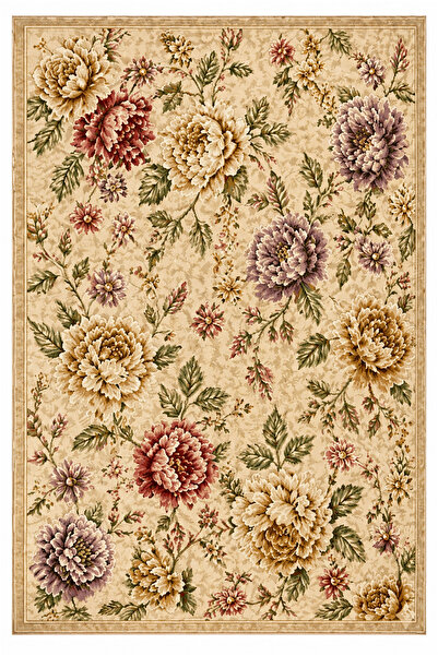 Rugs Modern Halı SDT Bahar Esintili Büyük Çiçek Desenli Vintage Krem Dokuma T...