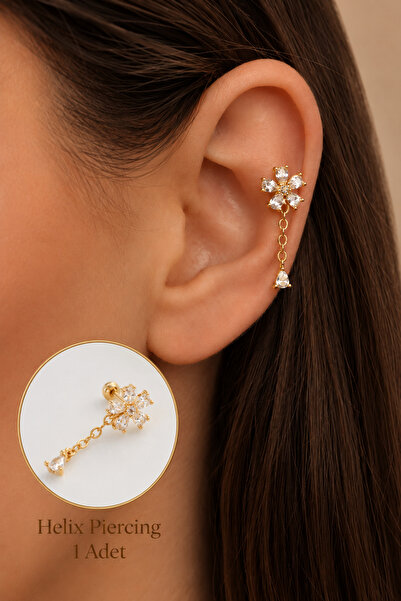 Sacce Scarves&Accessories Gold Çelik Taş Sallantılı Helix Piercing Kıkırdak Lob