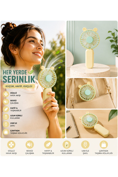 STAR TOYS Mini Şarjlı El Fanı USB Şarjlı Taşınabilir Sessiz El Tipi Vantilatö...