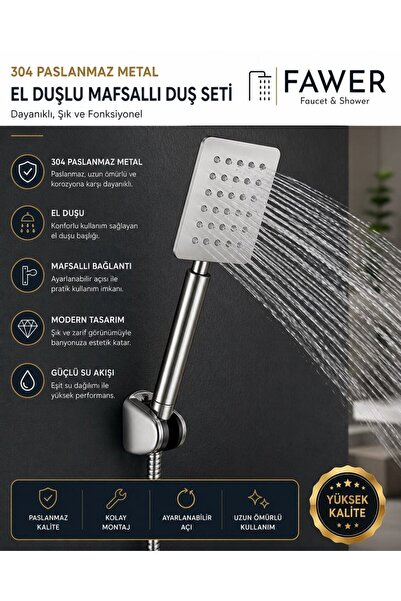 FAWER Faucet & Shower Krom Mafsallı Duş Seti Metal El Duşlu - 409M