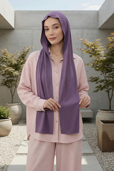 Aisha's Design Penye Boneli Hazır Penye Kapşon Şal İkili Takım,PS-57,Mor 2