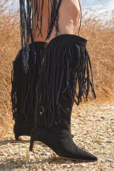 Mio Gusto Γυναικείες μπότες Nikki Black Color Tasseled