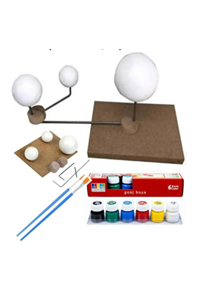 Glanart Güneş Dünya Ay Modeli 1 Paket 6 Renk Guaj Boya Fırça Gezegen Maketi D...