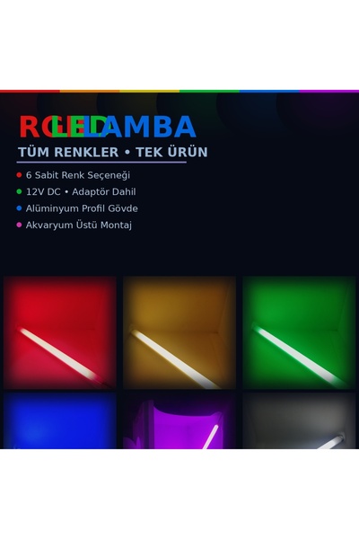 bidevre Akvaryum Ve Araç Içi Led Aydınlatma, 25 Cm, RGB değişen, 12 Volt Adap...
