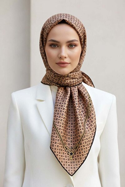 Vissona %57 İPEK %43 VİSKON Twill İpek Zincir Desenli Bakır - Siyah Renkli 90...