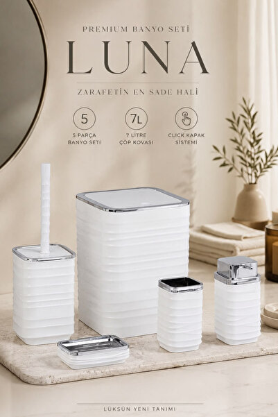 Store HGY Home Beli Krom Detaljan Luna Square 5-dijelni Kupaonski Set - 7 Litra