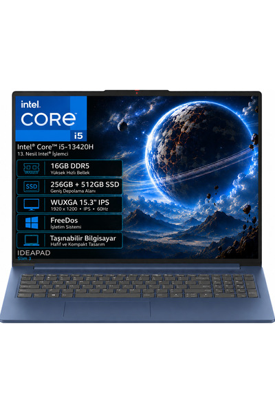 LENOVO IdeaPad Slim 3 15IRH10 83K10062TR-05 Intel Core i5 16GB DDR5 256GB+512GB SSD 15.3" FreeDos