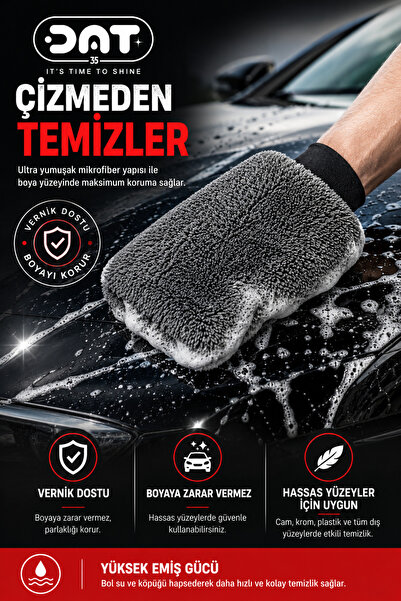 DAT35 Gri Mikrofiber Oto Yıkama Eldiveni Kaporta Araba Detay Temizlik Arac Bakım Eldiveni