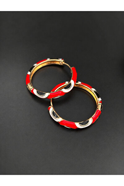 ByMerve Bym184 Red Enamel Evil Eye Patterned Hoop Women's Steel Earrings Dail...
