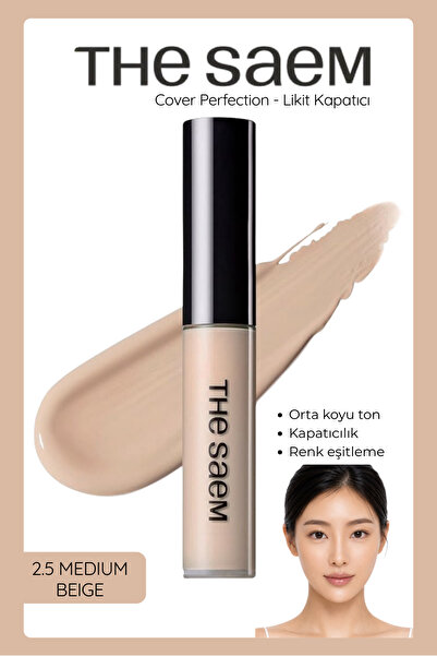 THE SAEM Uzun Süre Kalıcı Likit Kapatıcı Cover Perfection Tip Concealer - 2.5...