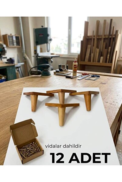 gürgenağaç Vernikli 14cm ahşap konik mobilya ayağı 12adt