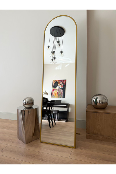 EFFE YAPI DEKOR Gold Metal Çerçeveli 180x50 Cm Oval Boy Aynası