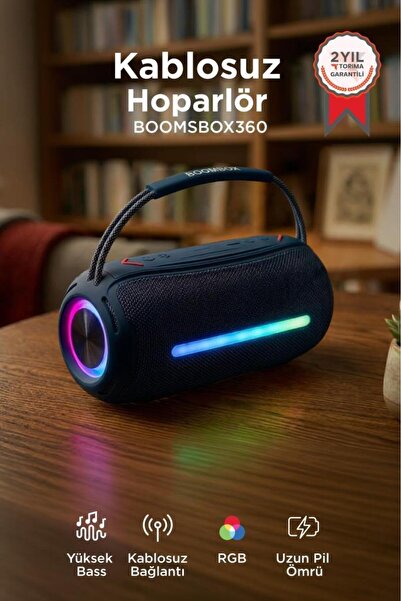 Torima Bluetooth Hoparlör Rgb Işıklı USB TF Destekli Booms Box 360 Mavi