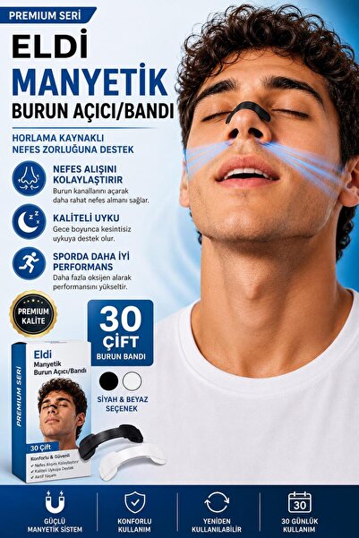 Eldi Medikal Manyetik Burun Açıcı/Bandı Başlama Seti (30 Çift, Siyah) - Horla...