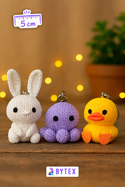 BytexStore Set de 3 animale drăguțe, pui, iepure, caracatiță, mini figurine, ...