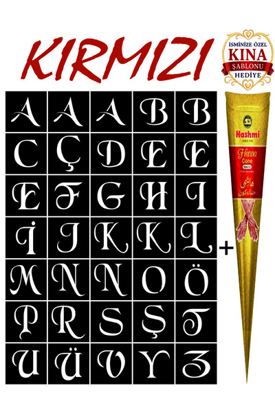 EYMEN ÇARŞI /Kına Kalıbı ve Kına/35 Harf Kına Şablonu ve Kırmızı Hint Kınası/...